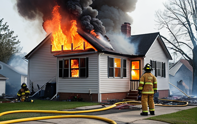 **
A chaotic scene of a house fire. Smoke fills the air, and a person is quickly assessing the situation: identifying the source of the fire and the location of anyone who requires help. Focus on the sense of urgency and the importance of staying calm under pressure.
**