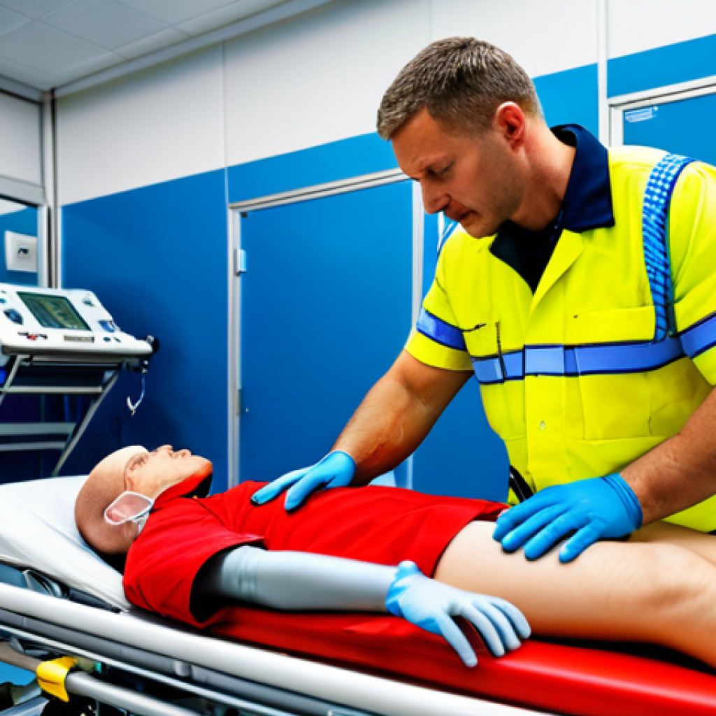 응급구조사 출동 후 환자 이송 평가 - A professional paramedic assessing a patient's vital signs at the scene of an emergency. The paramed...