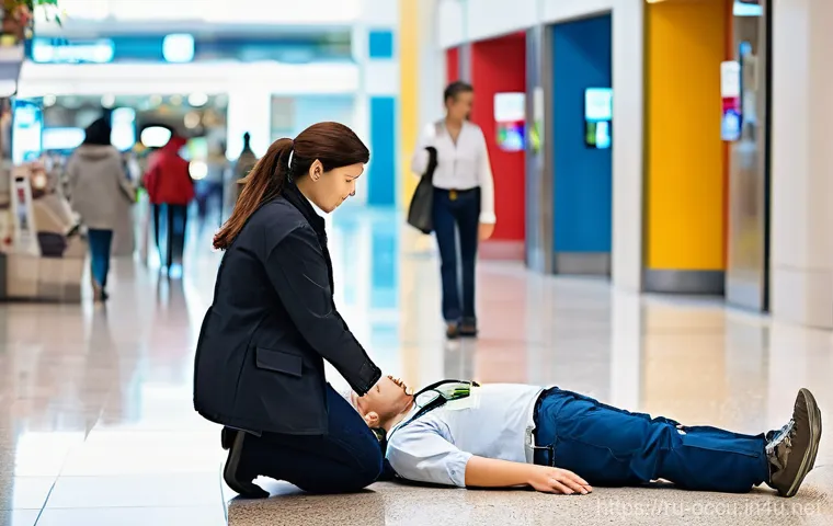 응급구조사와 병원 내 심정지 대처 - **Prompt:** "A compassionate female bystander, dressed in modest, casual street clothes, is diligent...