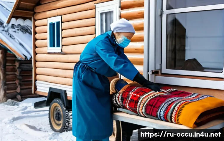 응급구조사와 국제 재난 구조 - A determined young female Russian feldsher (paramedic) in a classic blue medical uniform, wearing a ...