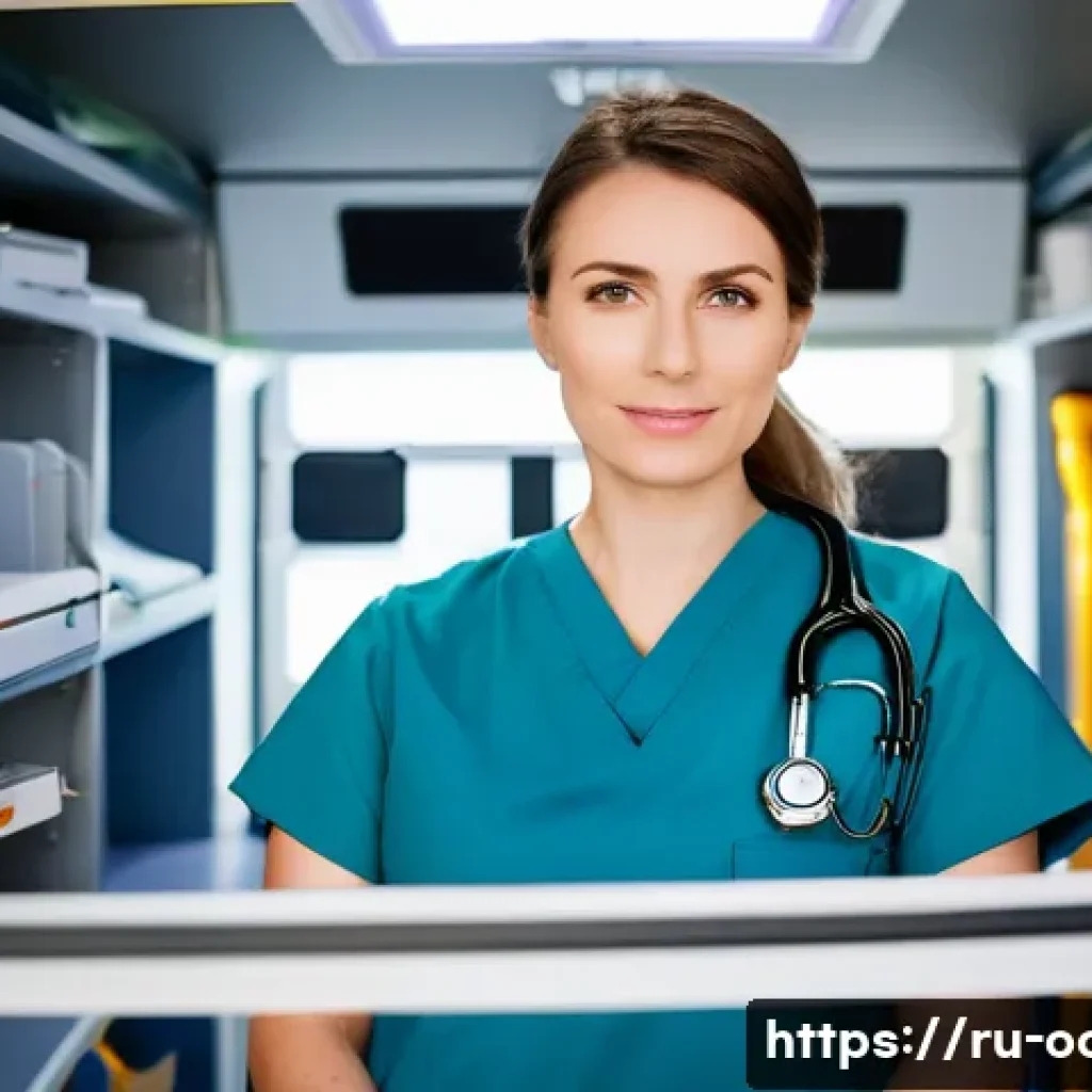 응급구조사와 응급전문팀 구성 - **Modern Paramedic (Фельдшер) with Advanced Diagnostics:**
    "A highly skilled female paramedic (ф...
