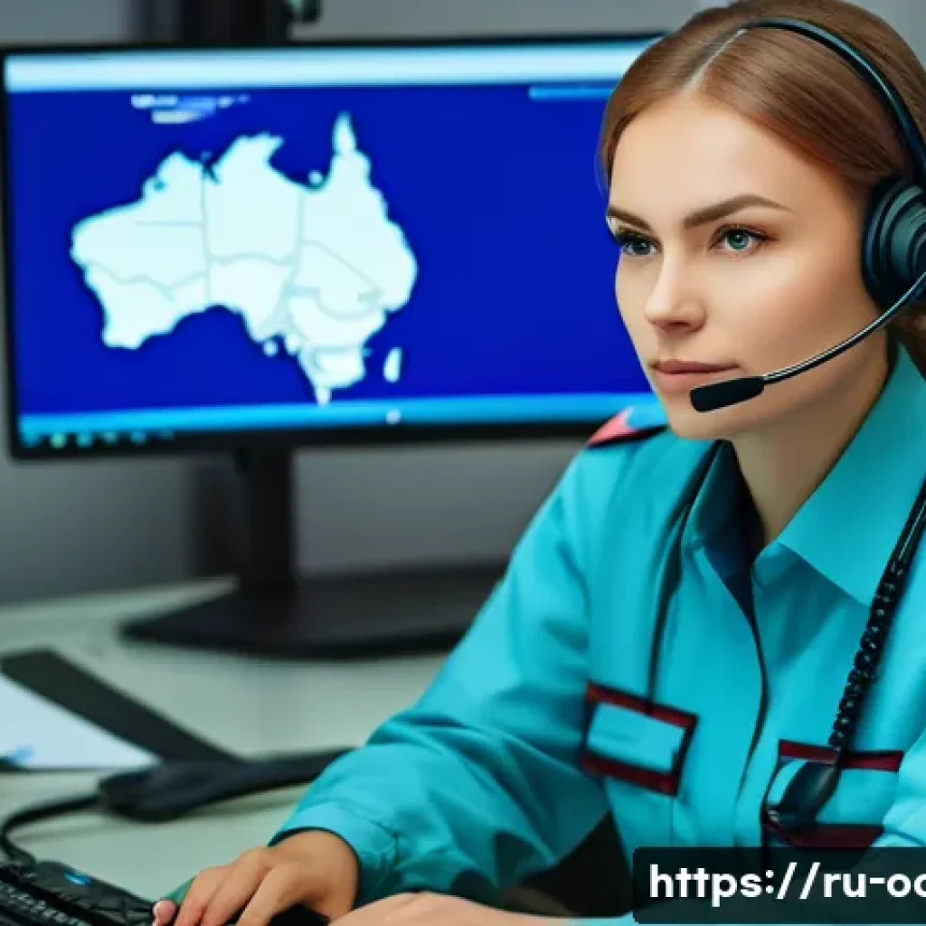 응급구조사 응급콜 대처 요령 - A calm emergency dispatcher in a modern Russian call center, wearing a headset and uniform with visi...